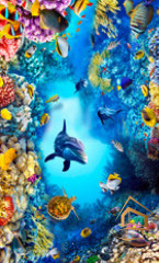 Натяжной потолок с фотопечатью Подводный мир 029