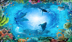 Натяжной потолок с фотопечатью Подводный мир 032