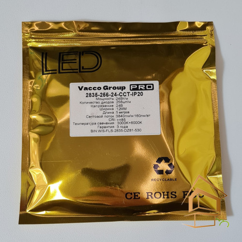 Светодиодная лента 24 V, 3000 К+6000 К "MIX", (24 Вт), 256 диодов на метр (5 м) "VG"