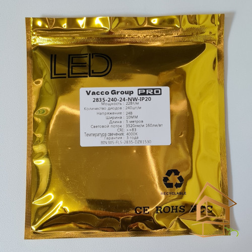 Светодиодная лента 24 V, 4000 К, (22 Вт), 240 диодов на метр (5 м) "VG"