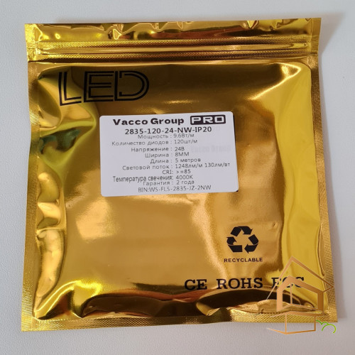 Светодиодная лента 24 V, 4000 К, (9.6 Вт), 120 диодов на метр (5 м) "VG"