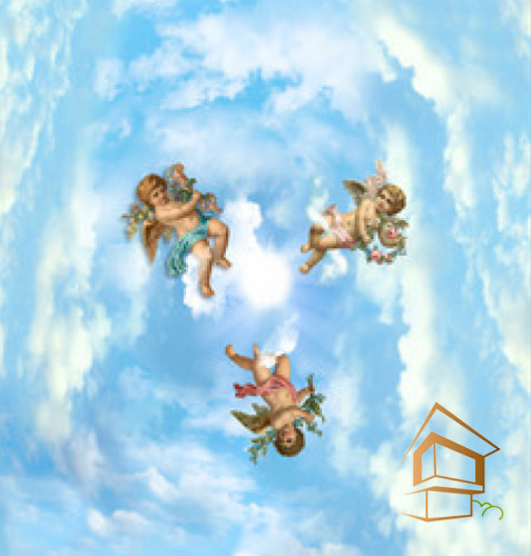 Натяжной потолок с фотопечатью Фрески, ангелы 007 - -
