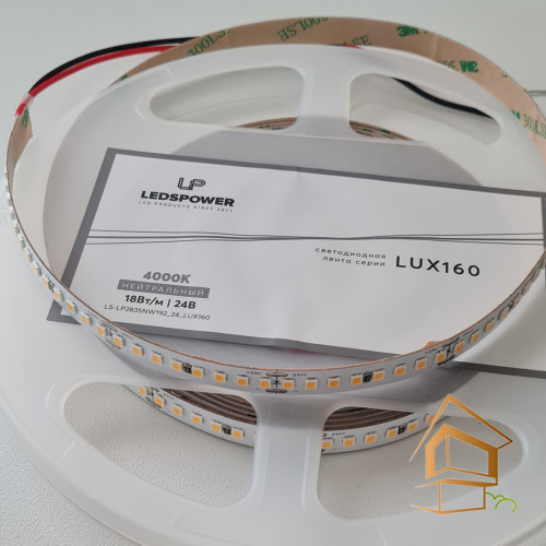 Светодиодная лента 24 V, нейтральная 4000 К, (18 Вт), LUX 160, 192 диодов на метр, (5 м) "LP"