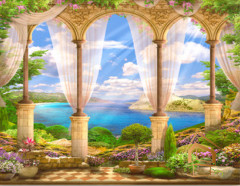 Натяжной потолок с фотопечатью Стены 002