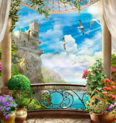 Натяжной потолок с фотопечатью Стены 005