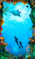 Натяжной потолок с фотопечатью Подводный мир 055