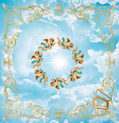 Натяжной потолок с фотопечатью Фрески, ангелы 021