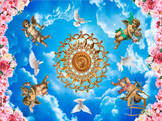 Натяжной потолок с фотопечатью Фрески, ангелы 024 - -