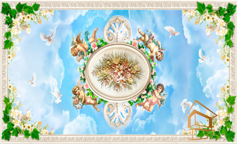 Натяжной потолок с фотопечатью Фрески, ангелы 001 -  -