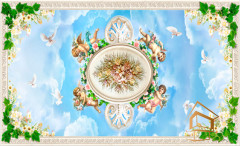 Натяжной потолок с фотопечатью Фрески, ангелы 001