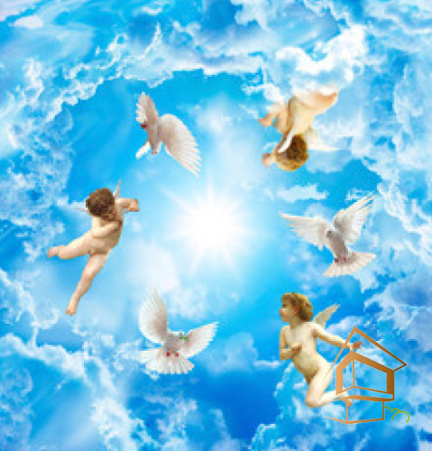 Натяжной потолок с фотопечатью Фрески, ангелы 025 - -