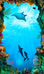 | Натяжной потолок с фотопечатью подводный мир, Натяжной потолок море Натяжной потолок с фотопечатью Подводный мир 055