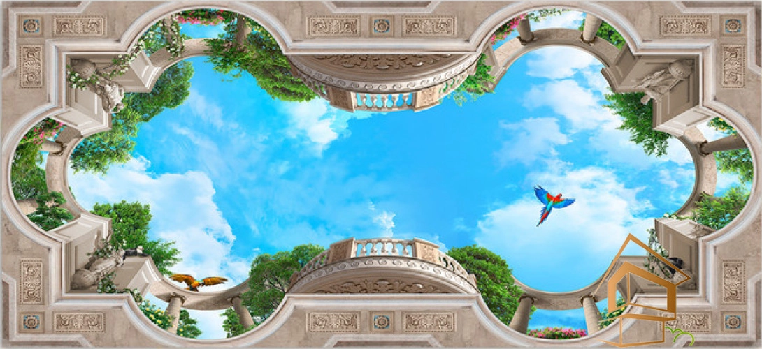 | натяжной потолок, фотопечать, фрески, своды, интерьер, дизайн Натяжной потолок с фотопечатью Фрески, своды 055 -  -