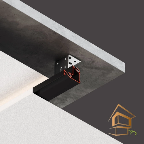 | профиль для натяжных потолков, многоуровневые конструкции, Flexy KONSTRUKTOR 01, чёрный профиль, гарпунная система, полка для светодиодной ленты Профиль для натяжных потолков Flexy KONSTRUKTOR 01, для многоуровневых конструкций, 2 м, черный