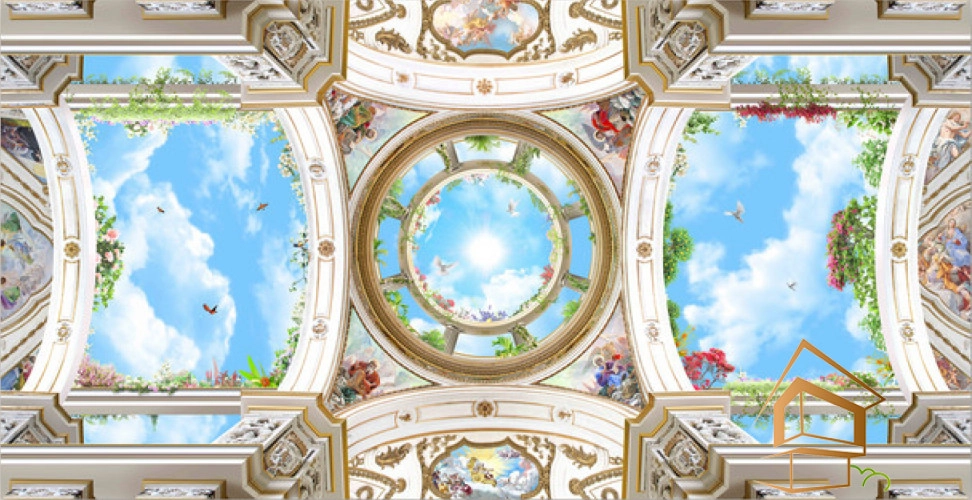 | натяжной потолок, фотопечать, фрески, своды, интерьер, заказ Натяжной потолок с фотопечатью Фрески, своды 068 -  -