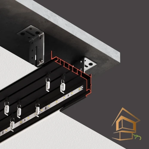 | профиль для натяжных потолков, трёхрядный профиль, чёрный профиль, Flexy GARDINA3 03, карнизные ниши, гарпунная система Профиль для натяжных потолков Flexy GARDINA3 03 для карнизных ниш трехрядный 3.2 м черный