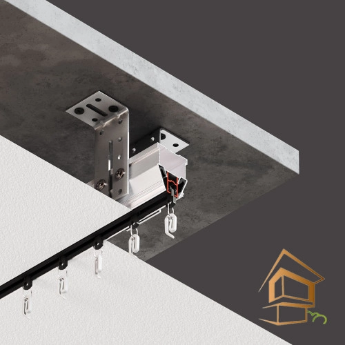 | профиль для натяжных потолков, карнизный профиль, однорядный профиль, Flexy SHTORKA 01, чёрный профиль, гарпунная система, установка штор Профиль для натяжных потолков Flexy SHTORKA 01 карнизный, однорядный, 2.0 м, черный, (под гарпун, в LINE15)