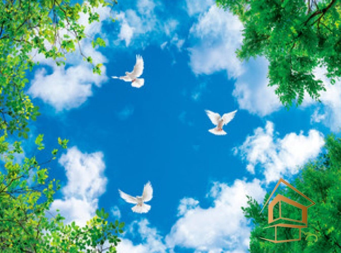 | натяжной потолок, фотопечать, небо, объекты, интерьер, уют, гармония Натяжной потолок с фотопечатью Небо и объекты 031 -  - 